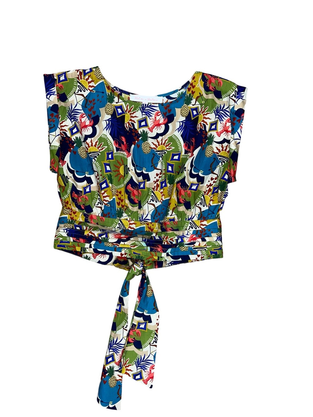 MEET ME IN SANTORINI WENDY ISLAND SKETCH PRINT TOP back knot tie COLORFUL SMALL